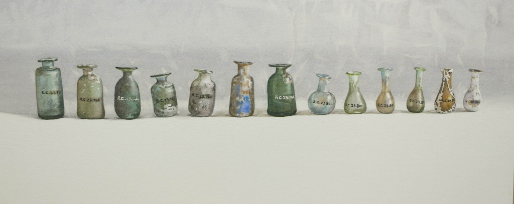A row of  Roman bottles - 21 x 50cm