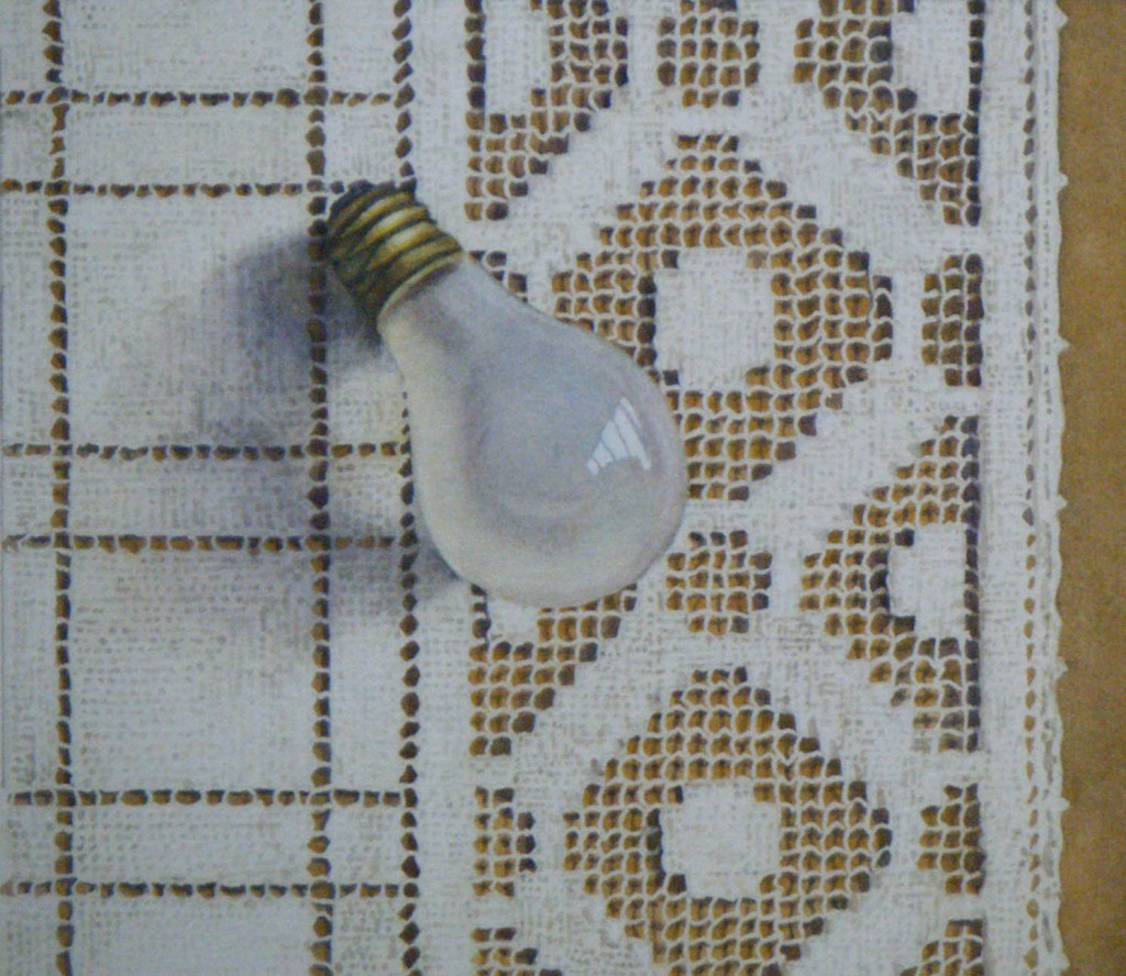 Lightbulb on lace - 19.5 x 17cms
