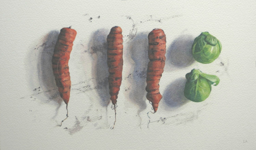 Three carrots and a couple of sprouts  -  18 x 32cm